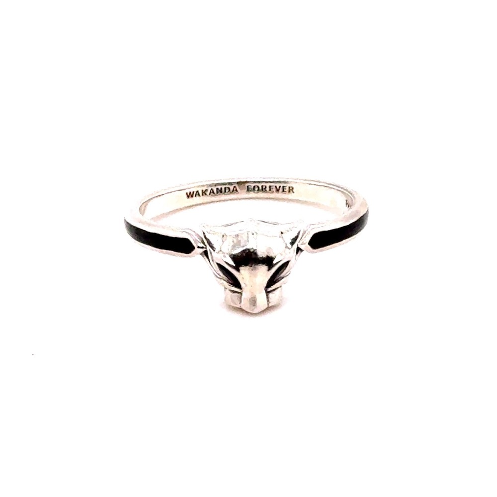 Pandora Marvel Black Panther Wakanda Forever Ring Sterling Silver Black Enamel 9